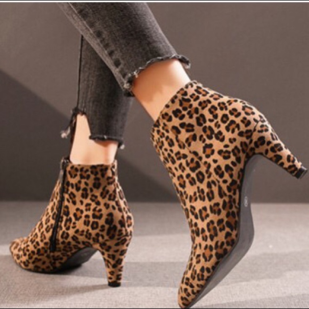 Leopard Vegan Suede Kitten Heel Ankle Boot